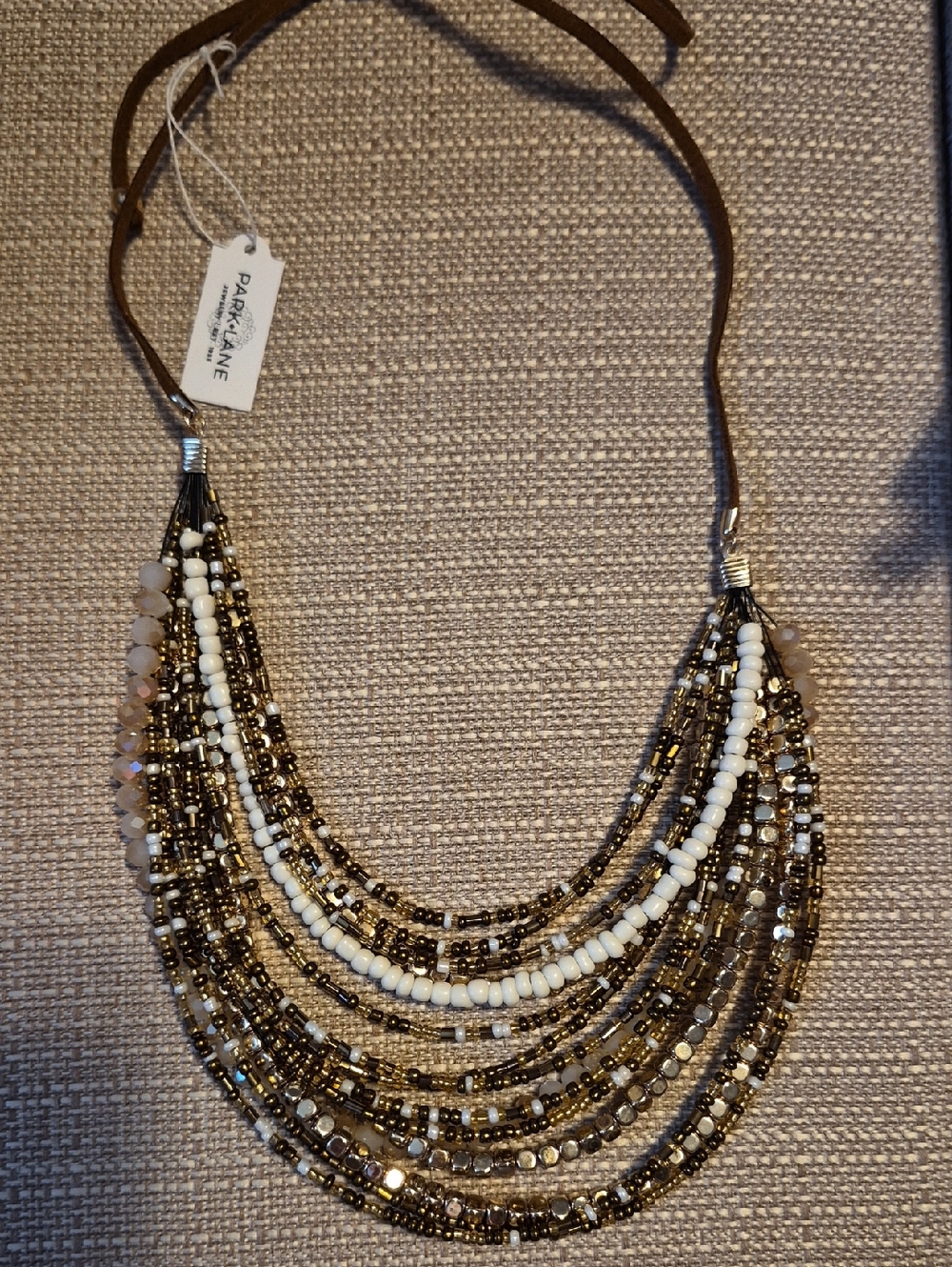 Park Lane Layered Bead Necklace in White and Gold-Tone